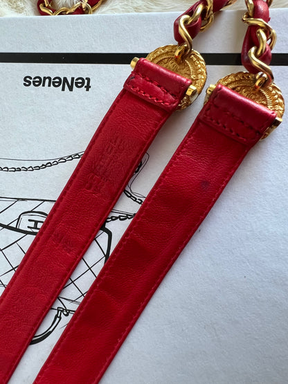 Chanel Red Leather and Chain Bow Belt