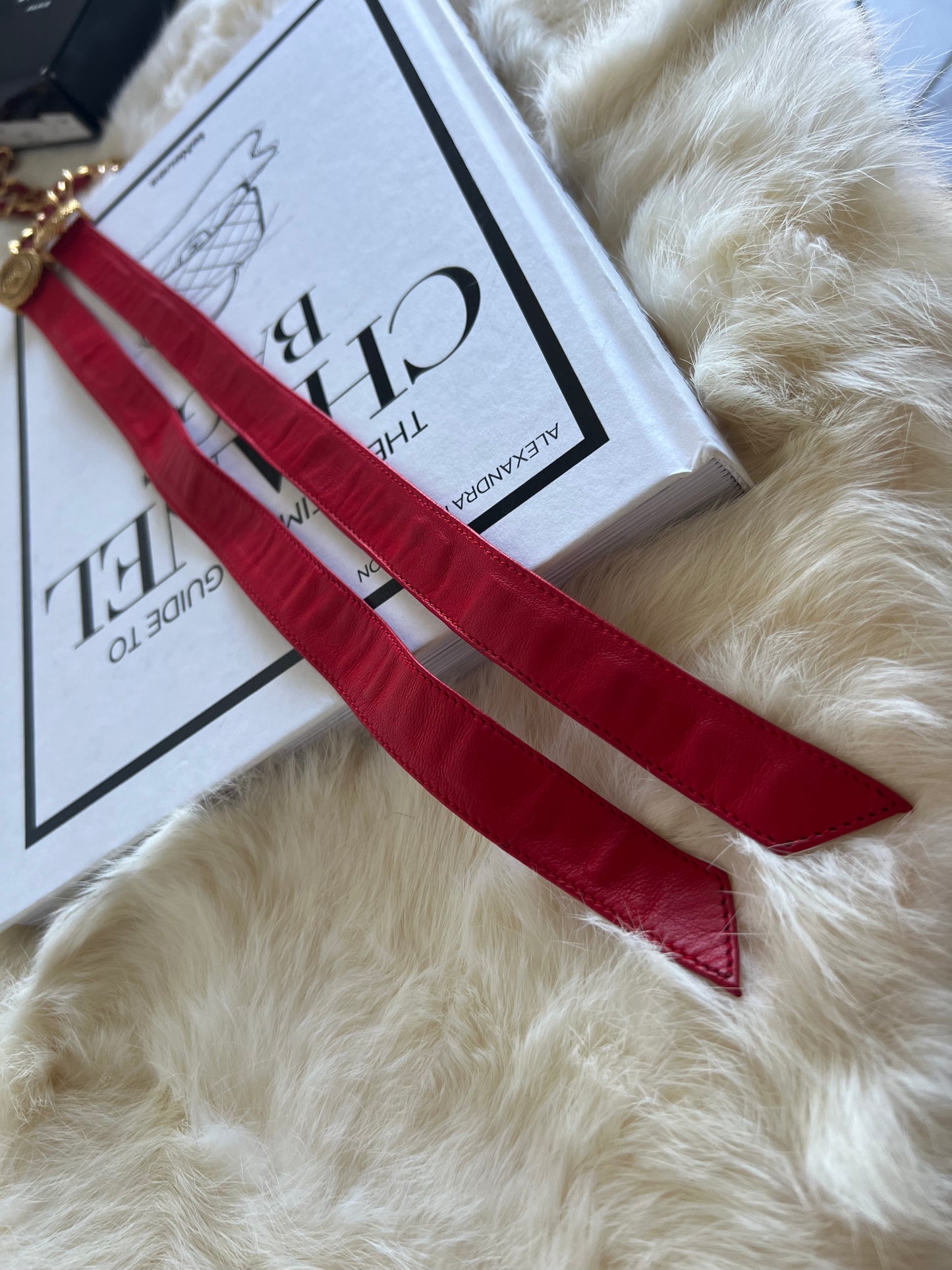 Chanel Red Leather and Chain Bow Belt