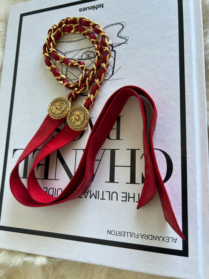 Chanel Red Leather and Chain Bow Belt