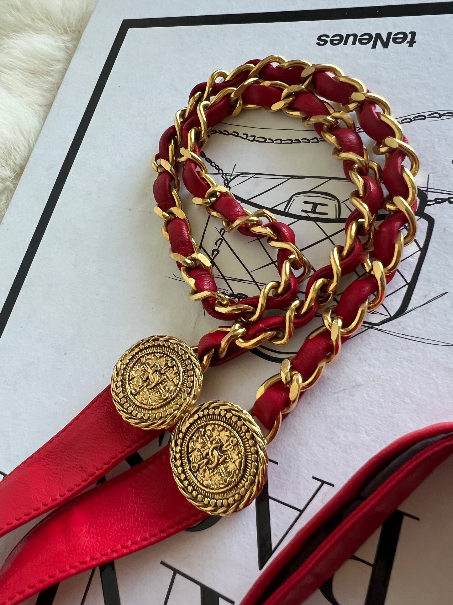 Chanel Red Leather and Chain Bow Belt