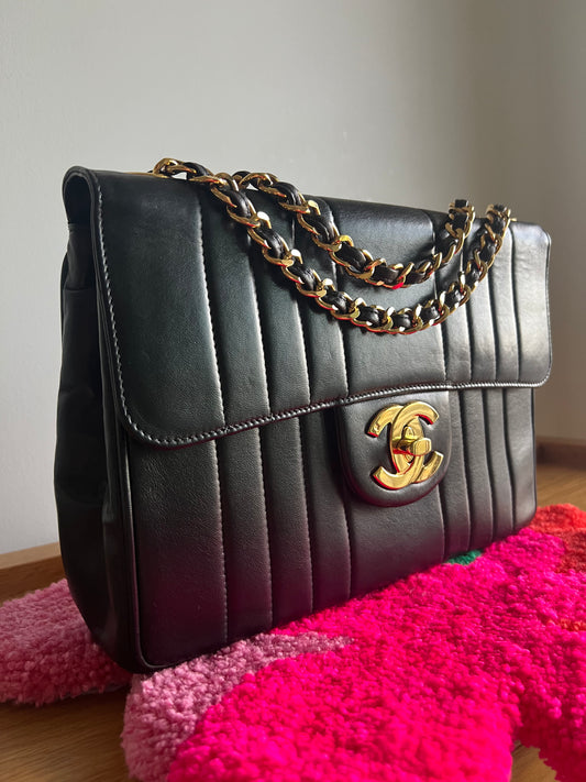 Chanel Black Lambskin Jumbo Horizontal Flap Series 2