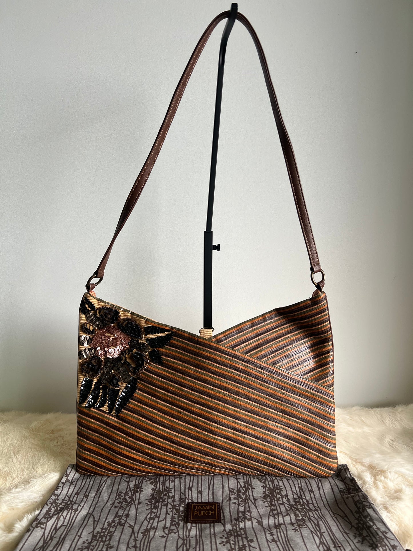 Jamin Puech Leather Striped Sequin Floral Cross body bag