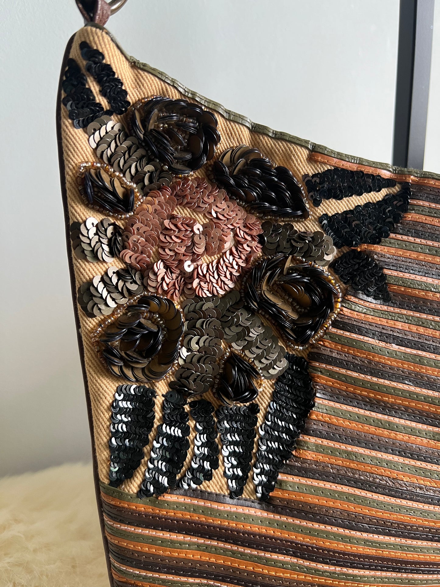 Jamin Puech Leather Striped Sequin Floral Cross body bag