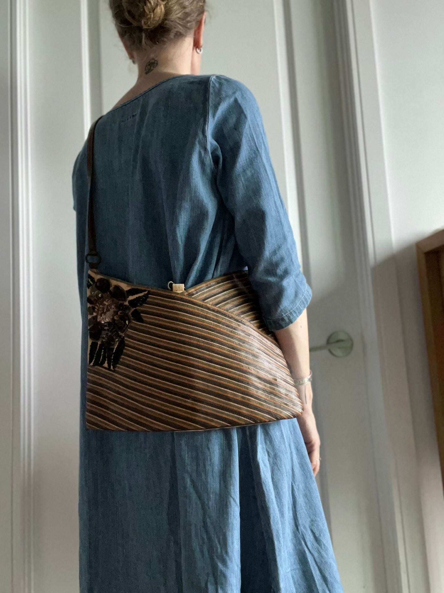 Jamin Puech Leather Striped Sequin Floral Cross body bag