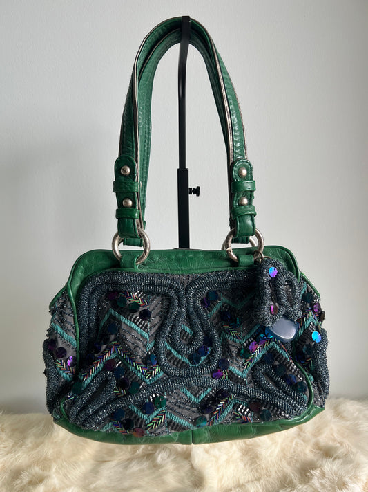 Jamin Puech Medium Sized Green Leather and Iridescent Beading