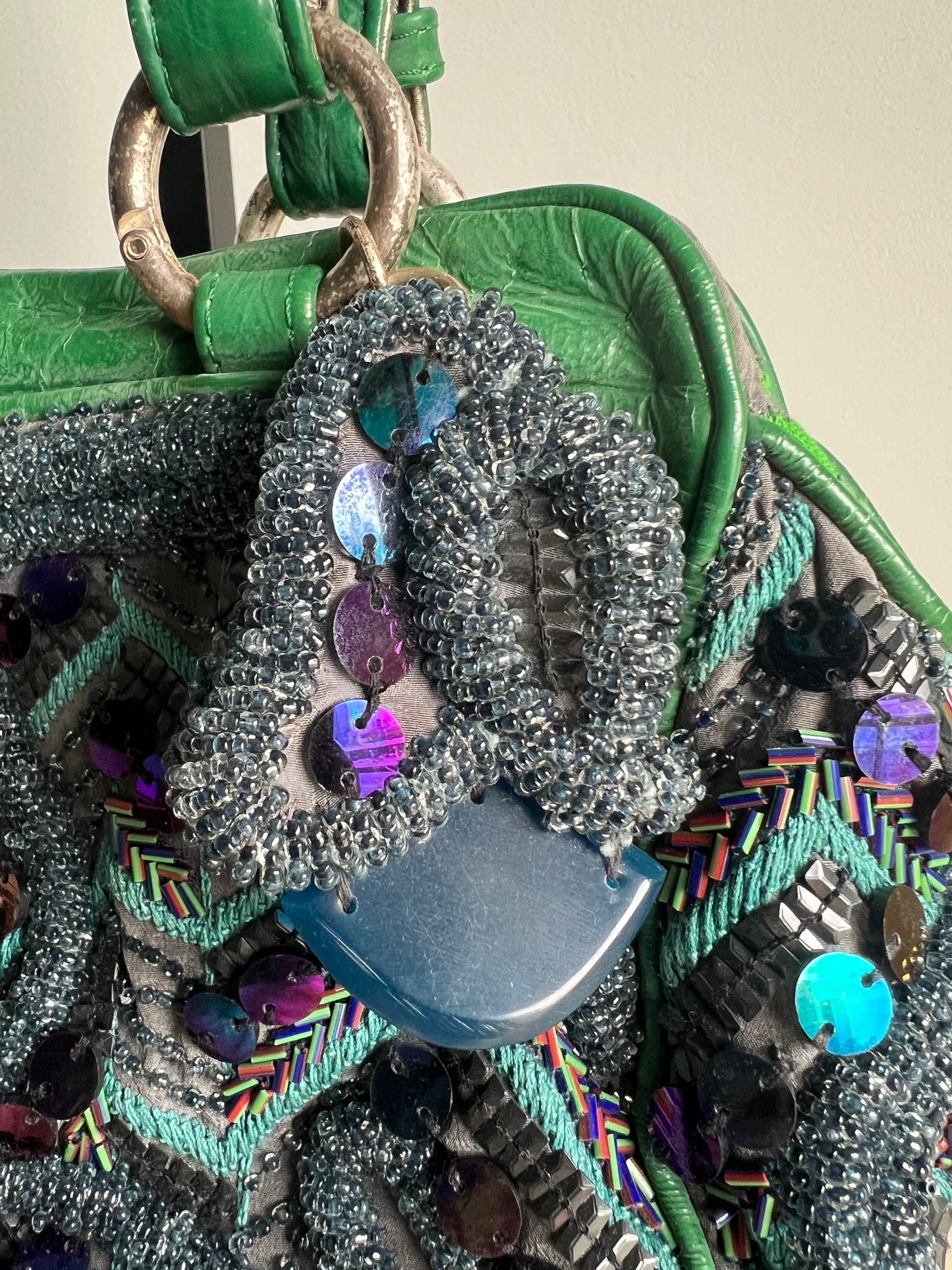 Jamin Puech Medium Sized Green Leather and Iridescent Beading