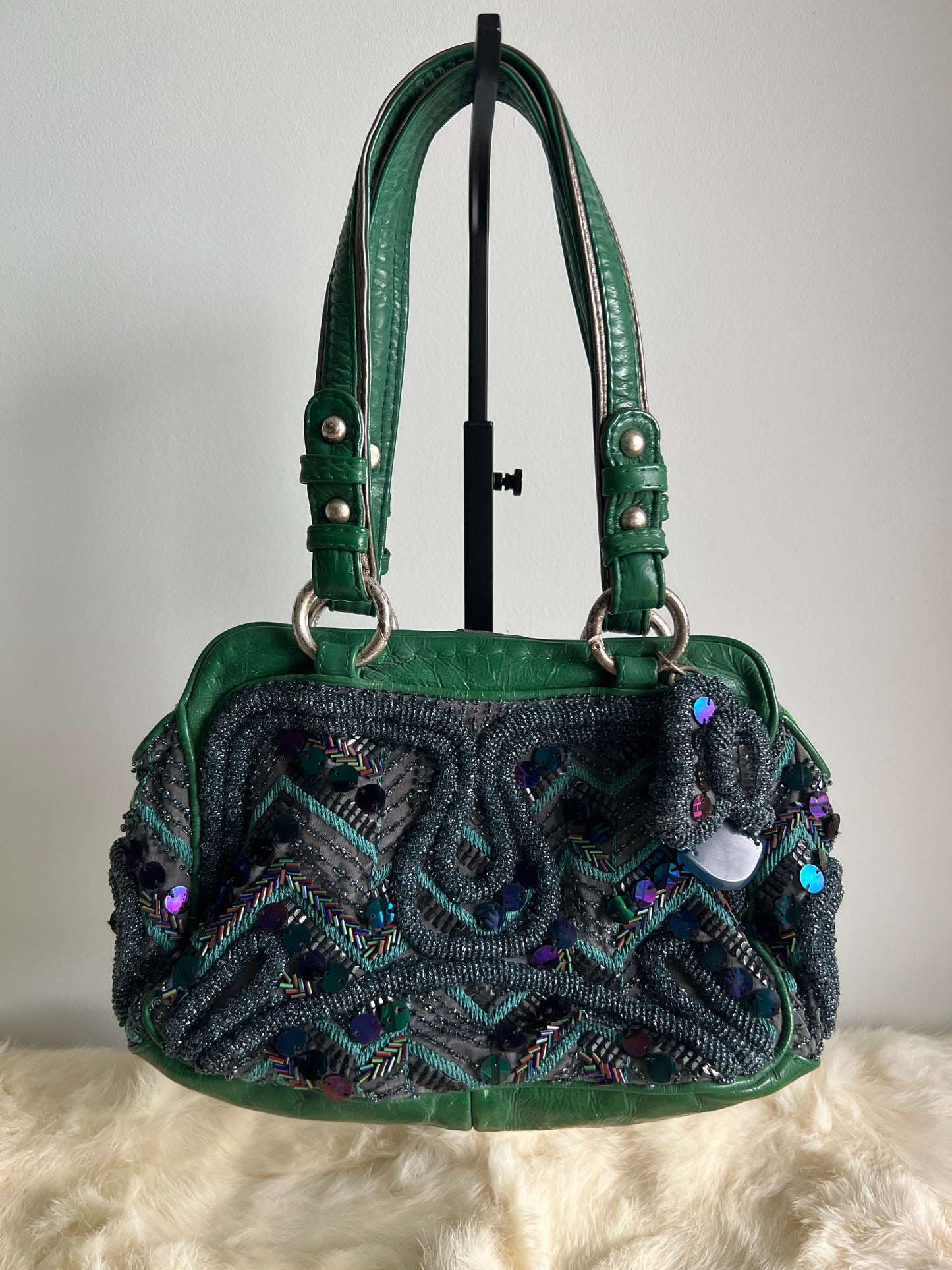 Jamin Puech Medium Sized Green Leather and Iridescent Beading