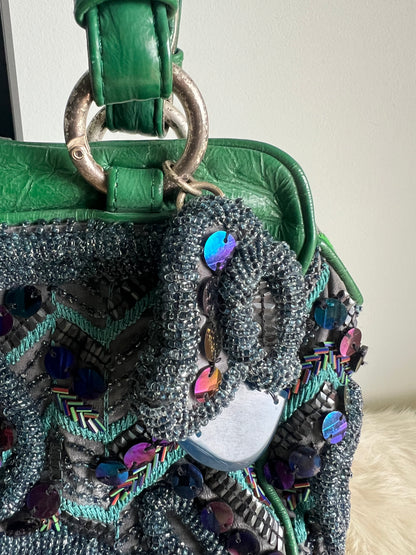 Jamin Puech Medium Sized Green Leather and Iridescent Beading