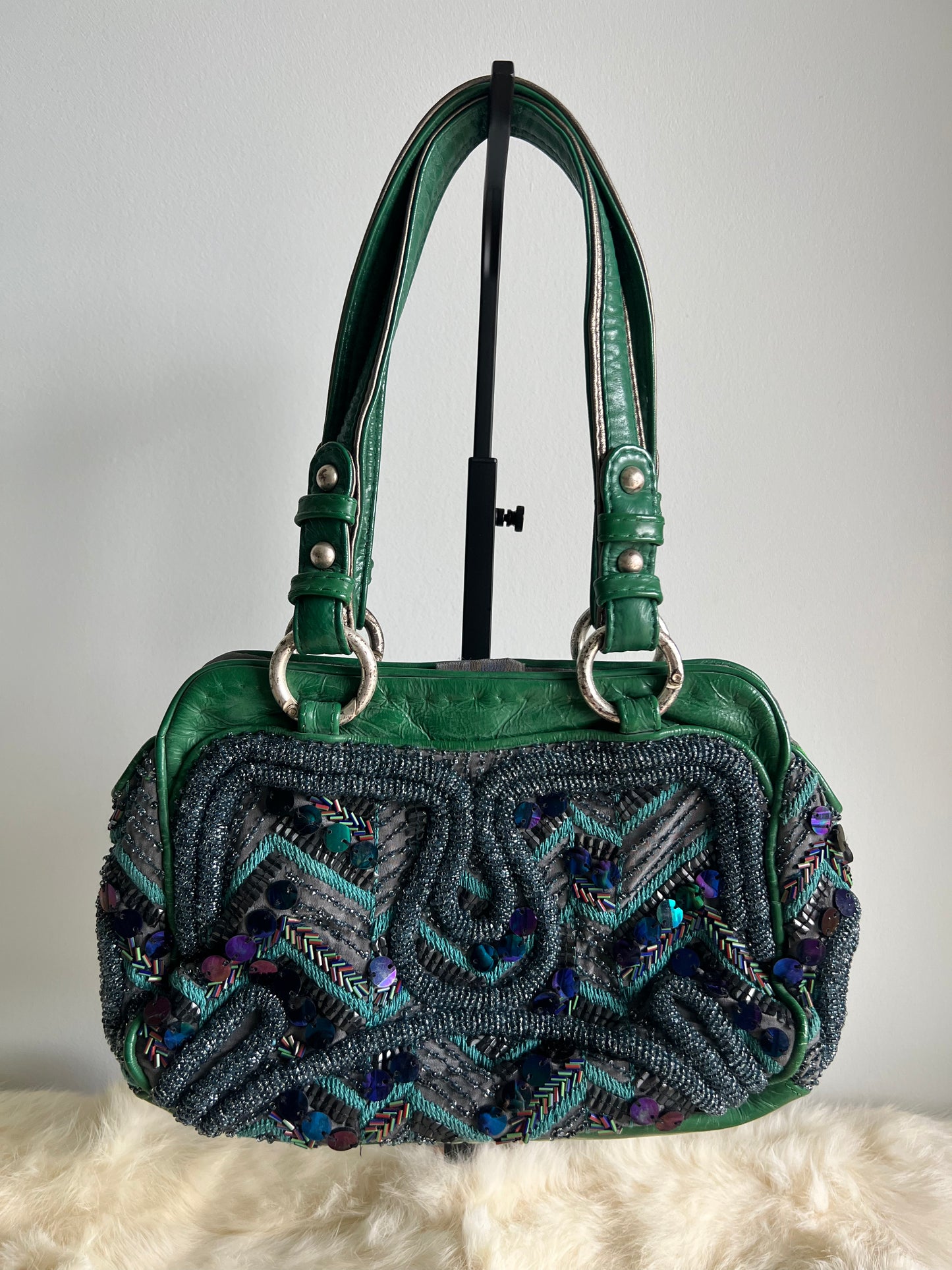 Jamin Puech Medium Sized Green Leather and Iridescent Beading