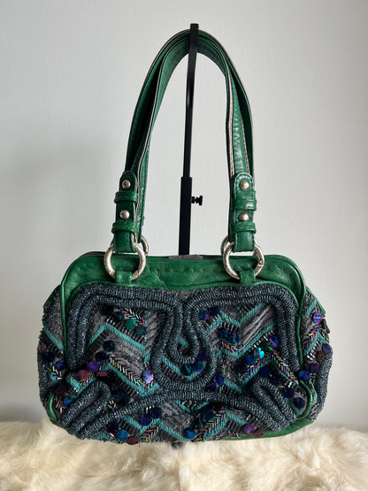 Jamin Puech Medium Sized Green Leather and Iridescent Beading