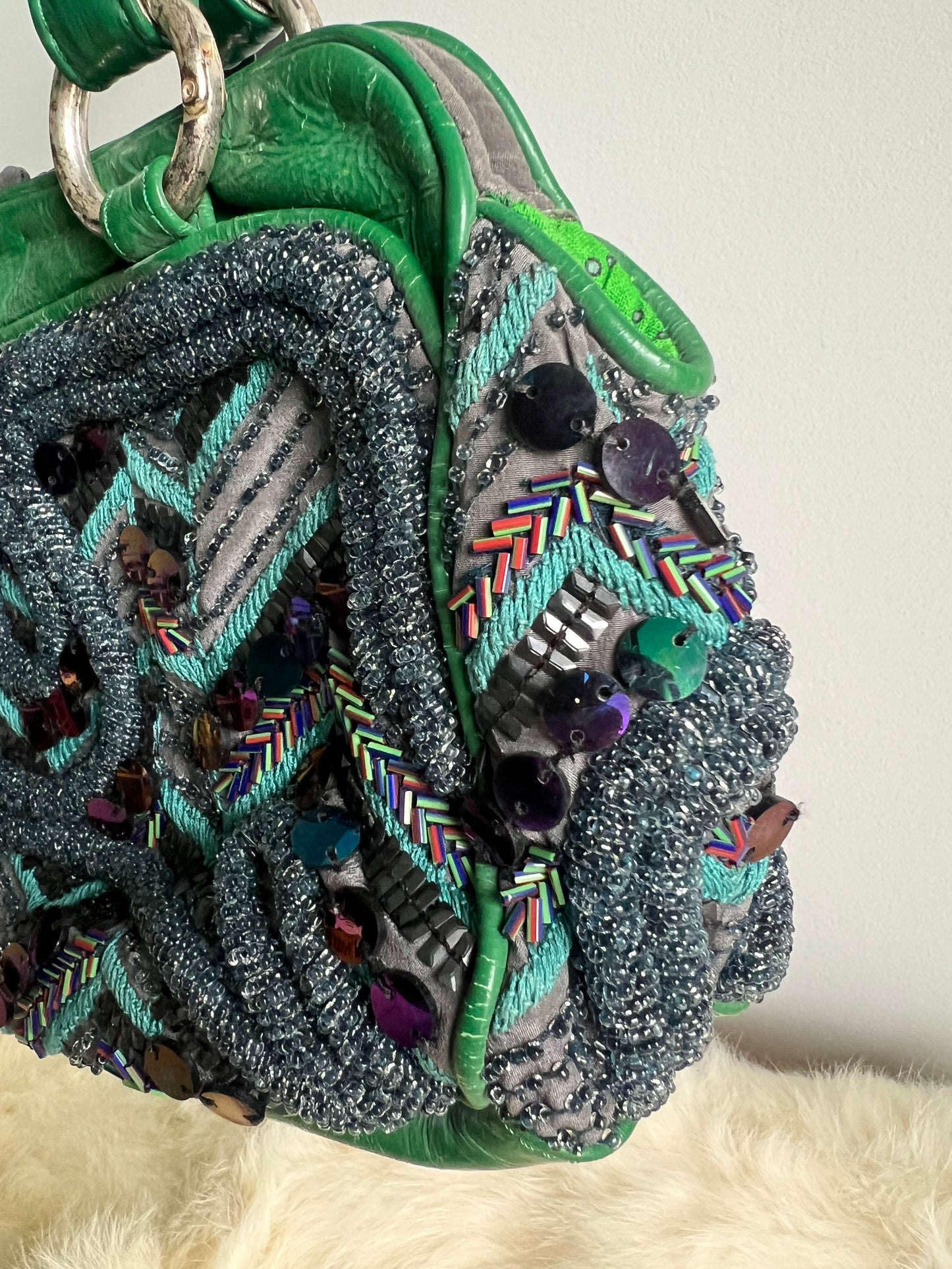 Jamin Puech Medium Sized Green Leather and Iridescent Beading