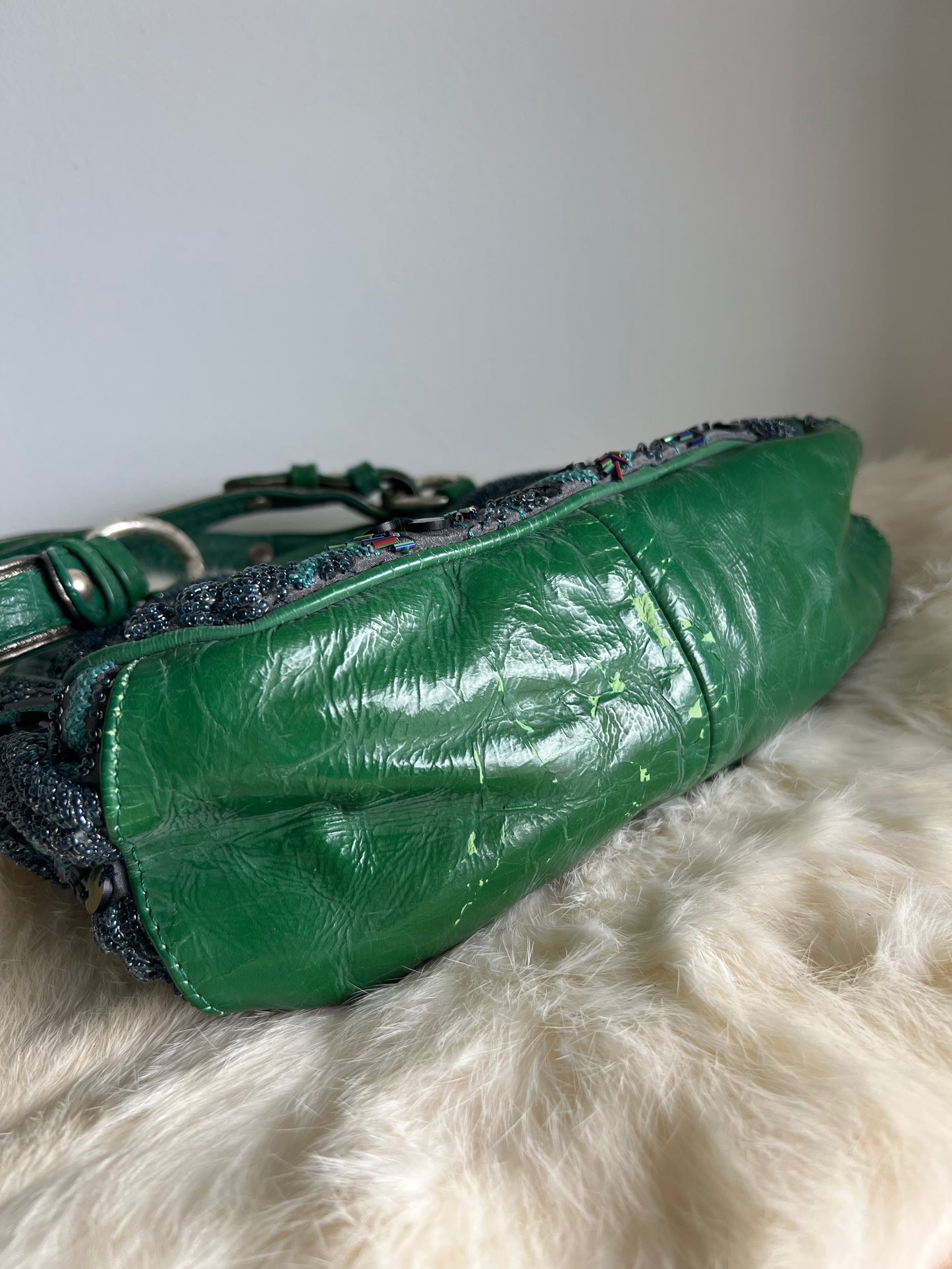 Jamin Puech Medium Sized Green Leather and Iridescent Beading