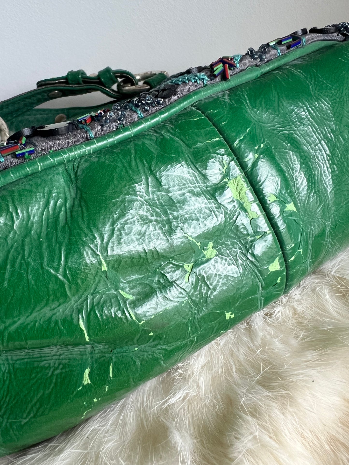 Jamin Puech Medium Sized Green Leather and Iridescent Beading