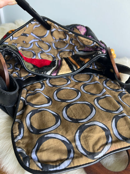 Jamin Puech Patchwork - Black Lamb, Pony Hair and Red/Orange/Purple with Wooden Details