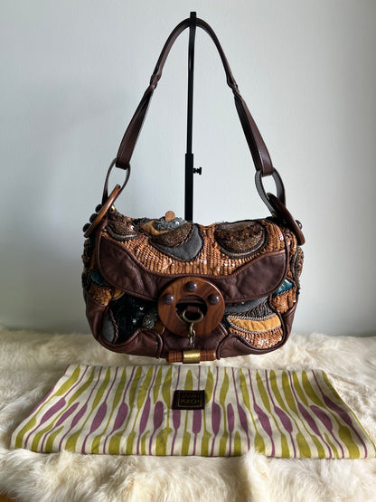 Jamin Puech Large Shoulder Bag in Neutrals with Wood