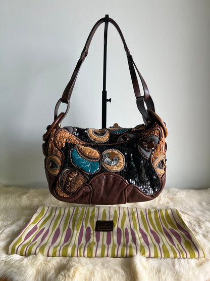 Jamin Puech Large Shoulder Bag in Neutrals with Wood