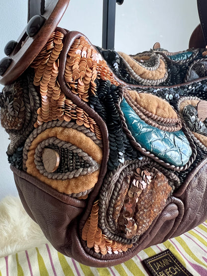 Jamin Puech Large Shoulder Bag in Neutrals with Wood