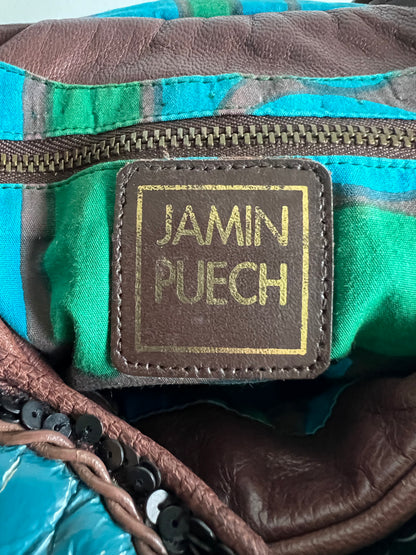 Jamin Puech Large Shoulder Bag in Neutrals with Wood