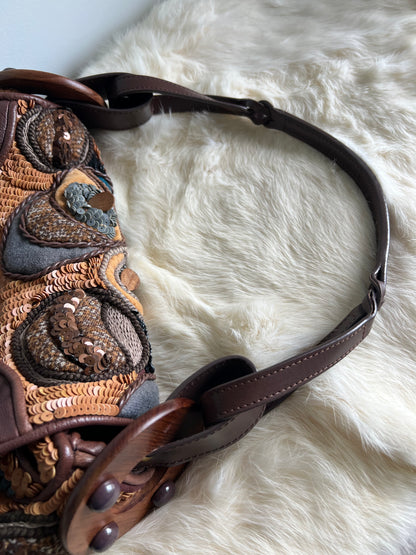 Jamin Puech Large Shoulder Bag in Neutrals with Wood