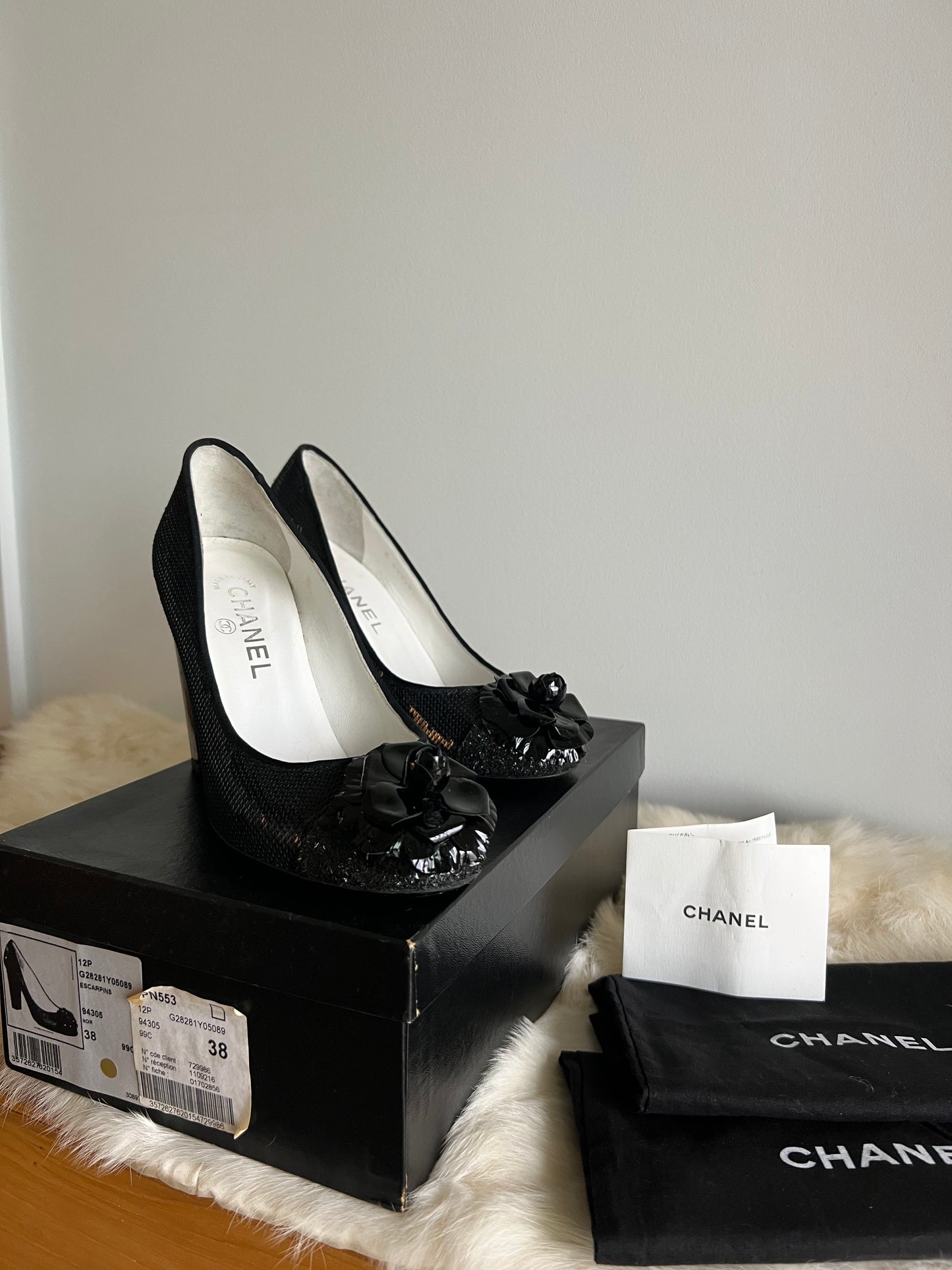 Chanel Sequin and Patent Leather Pumps Size 38C