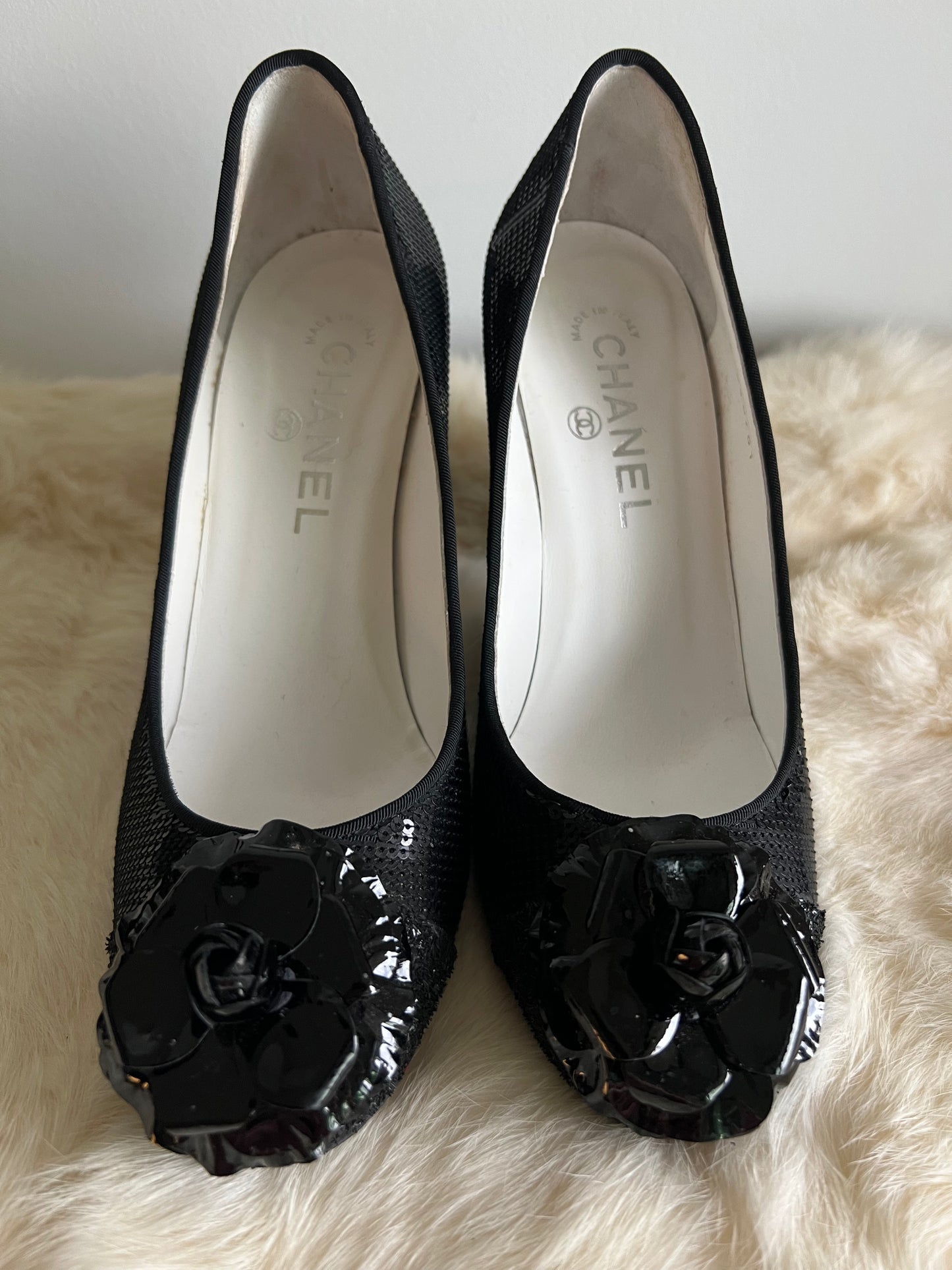Chanel Sequin and Patent Leather Pumps Size 38C