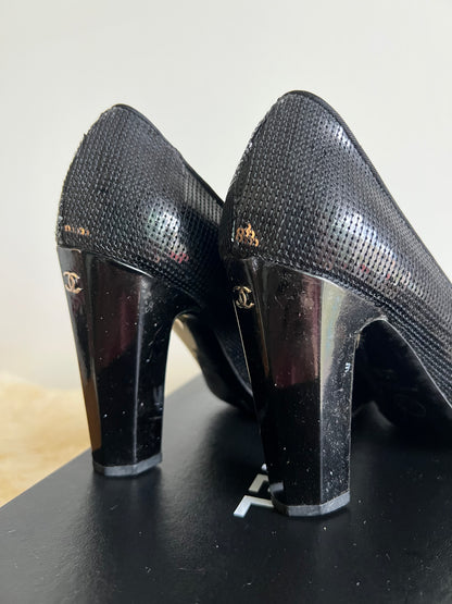 Chanel Sequin and Patent Leather Pumps Size 38C