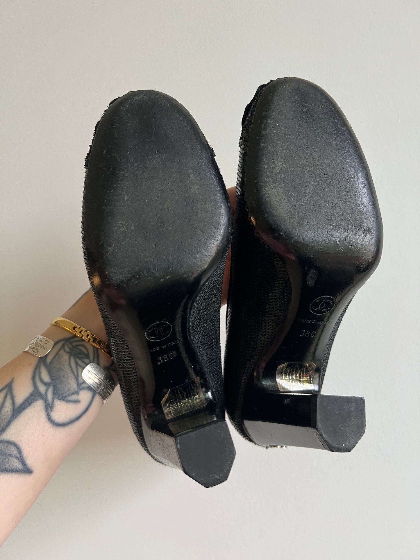 Chanel Sequin and Patent Leather Pumps Size 38C