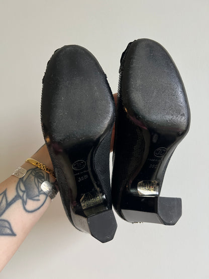 Chanel Sequin and Patent Leather Pumps Size 38C