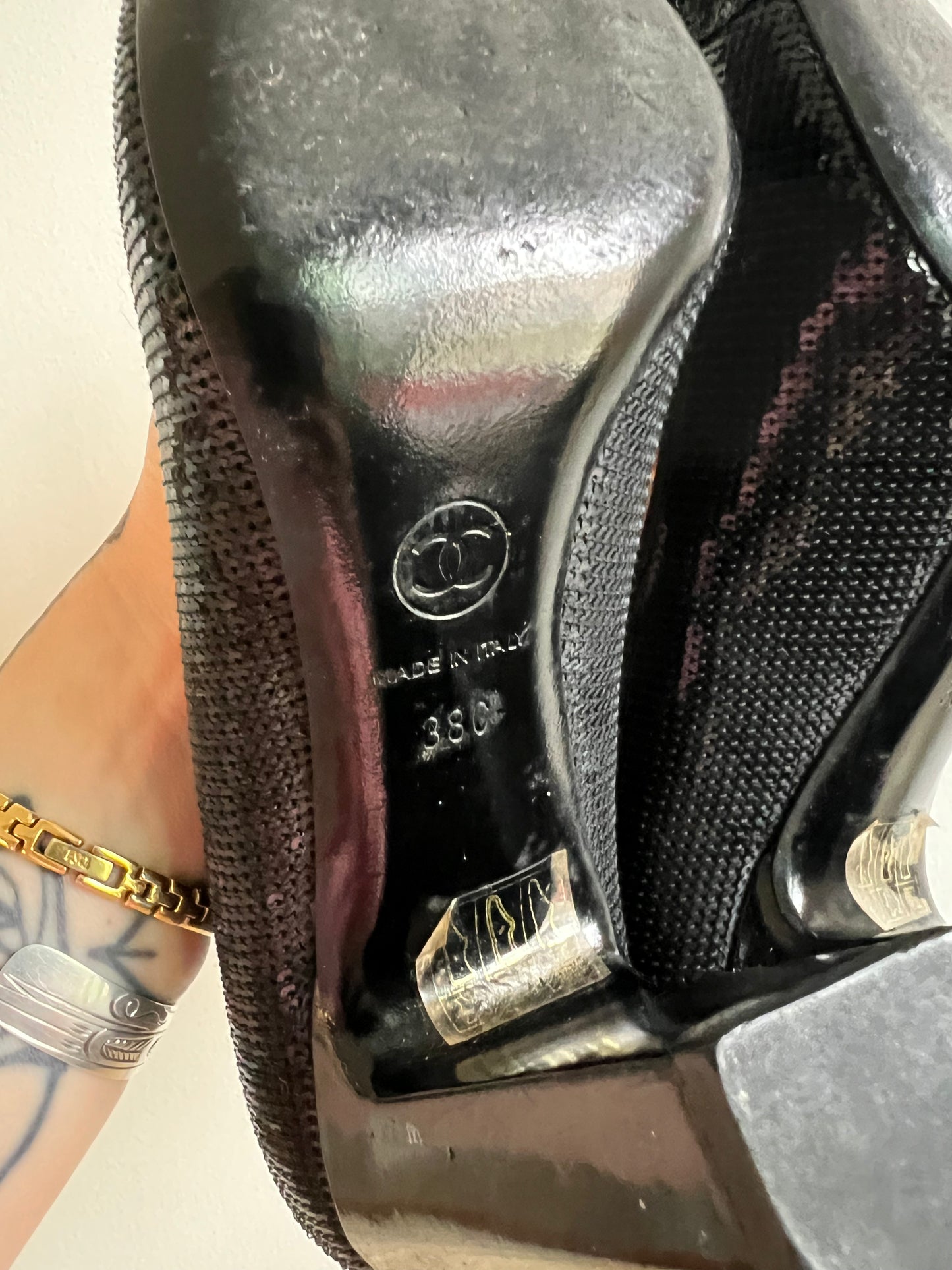 Chanel Sequin and Patent Leather Pumps Size 38C