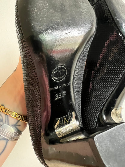 Chanel Sequin and Patent Leather Pumps Size 38C