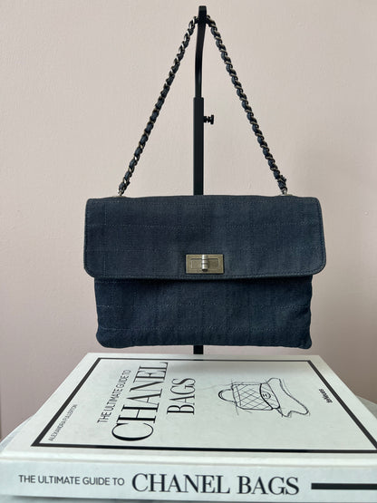 Chanel Chocolate Bar Denim Re-issue 2.55 Flap Shoulder Bag with Ruthenium Hardware Series 6 RARE