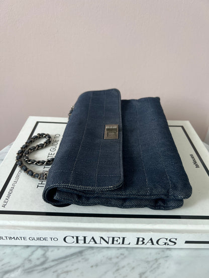 Chanel Chocolate Bar Denim Re-issue 2.55 Flap Shoulder Bag with Ruthenium Hardware Series 6 RARE