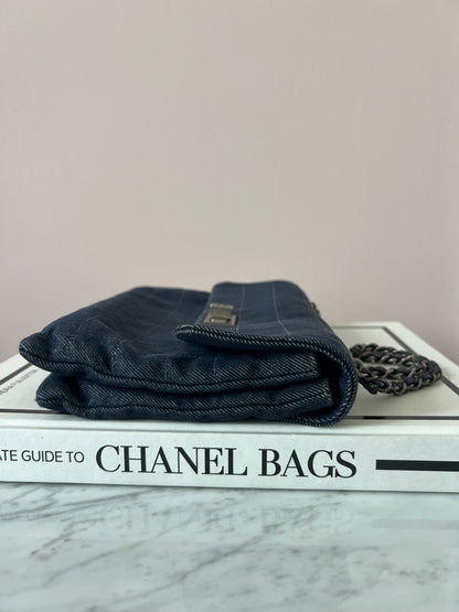 Chanel Chocolate Bar Denim Re-issue 2.55 Flap Shoulder Bag with Ruthenium Hardware Series 6 RARE