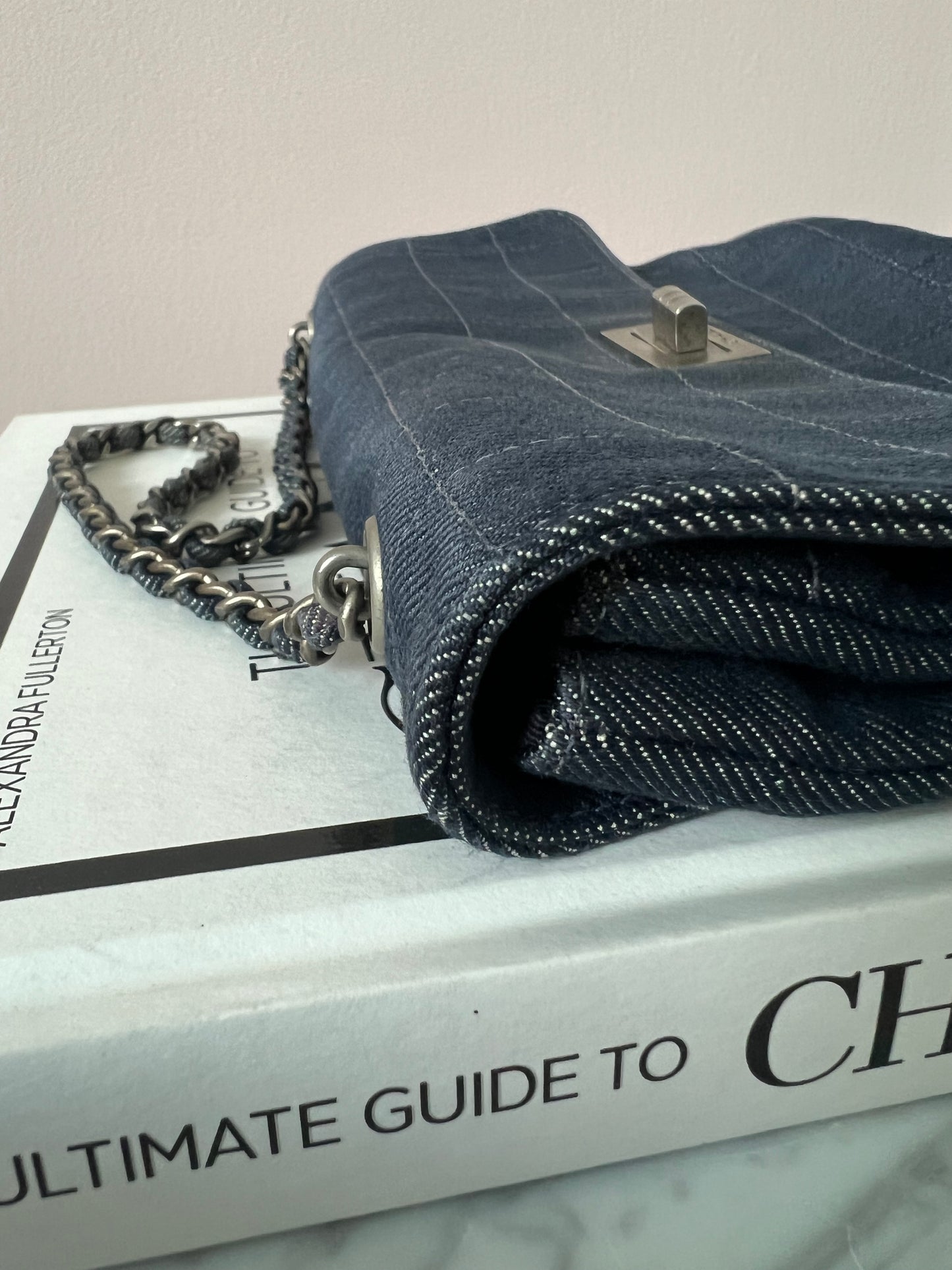 Chanel Chocolate Bar Denim Re-issue 2.55 Flap Shoulder Bag with Ruthenium Hardware Series 6 RARE