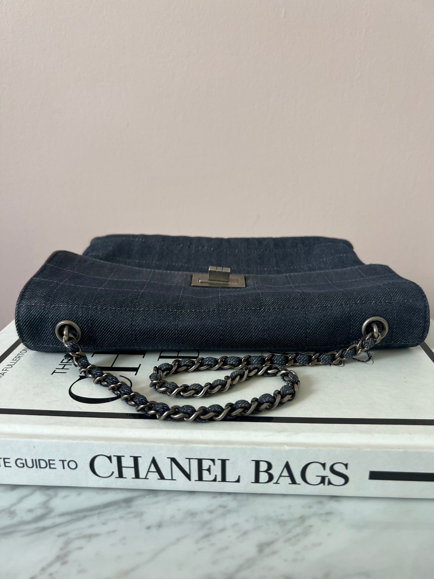 Chanel Chocolate Bar Denim Re-issue 2.55 Flap Shoulder Bag with Ruthenium Hardware Series 6 RARE