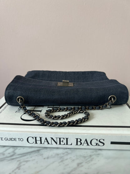 Chanel Chocolate Bar Denim Re-issue 2.55 Flap Shoulder Bag with Ruthenium Hardware Series 6 RARE