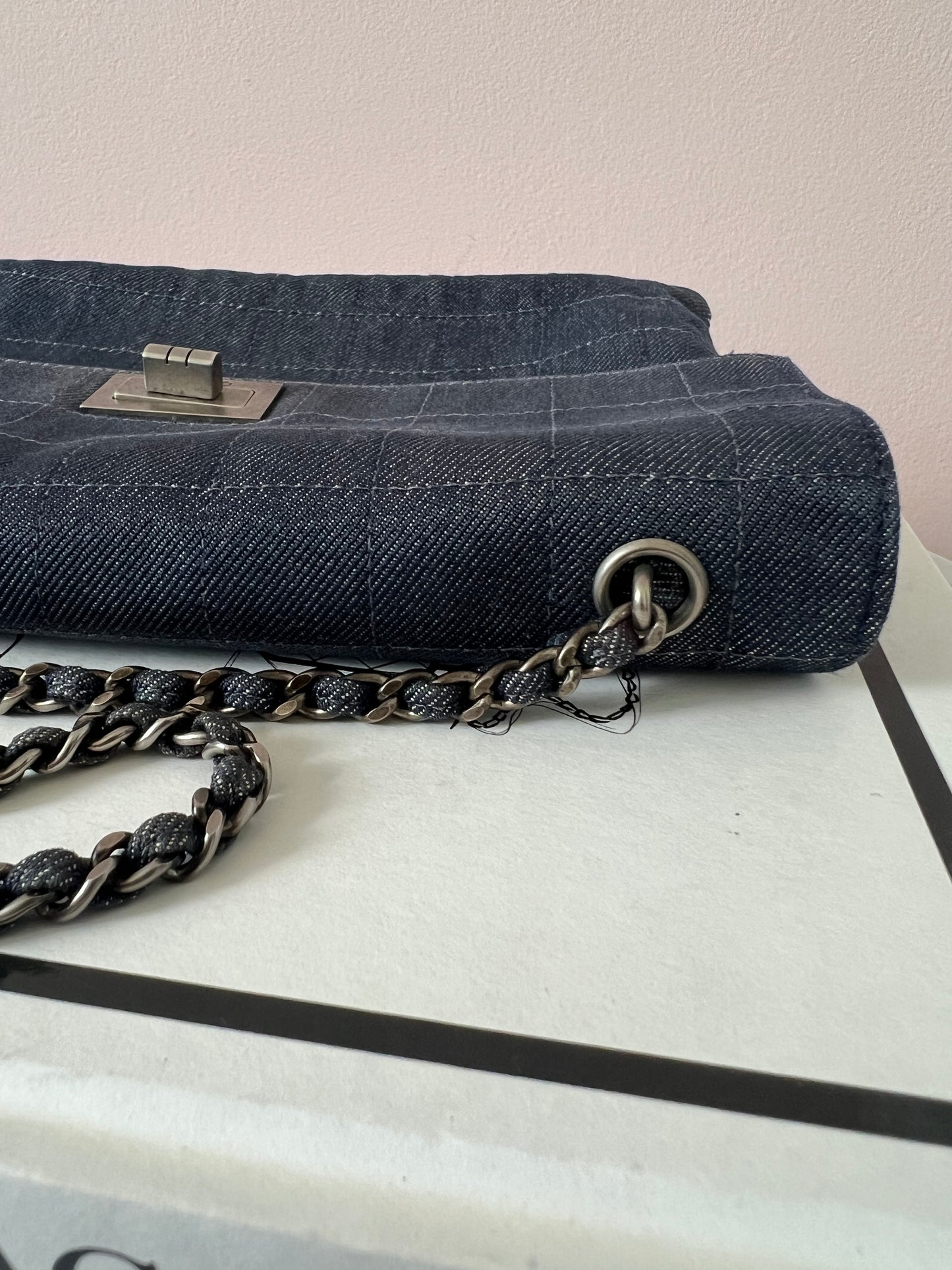 Chanel Chocolate Bar Denim Re-issue 2.55 Flap Shoulder Bag with Ruthenium Hardware Series 6 RARE