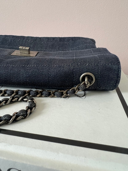Chanel Chocolate Bar Denim Re-issue 2.55 Flap Shoulder Bag with Ruthenium Hardware Series 6 RARE