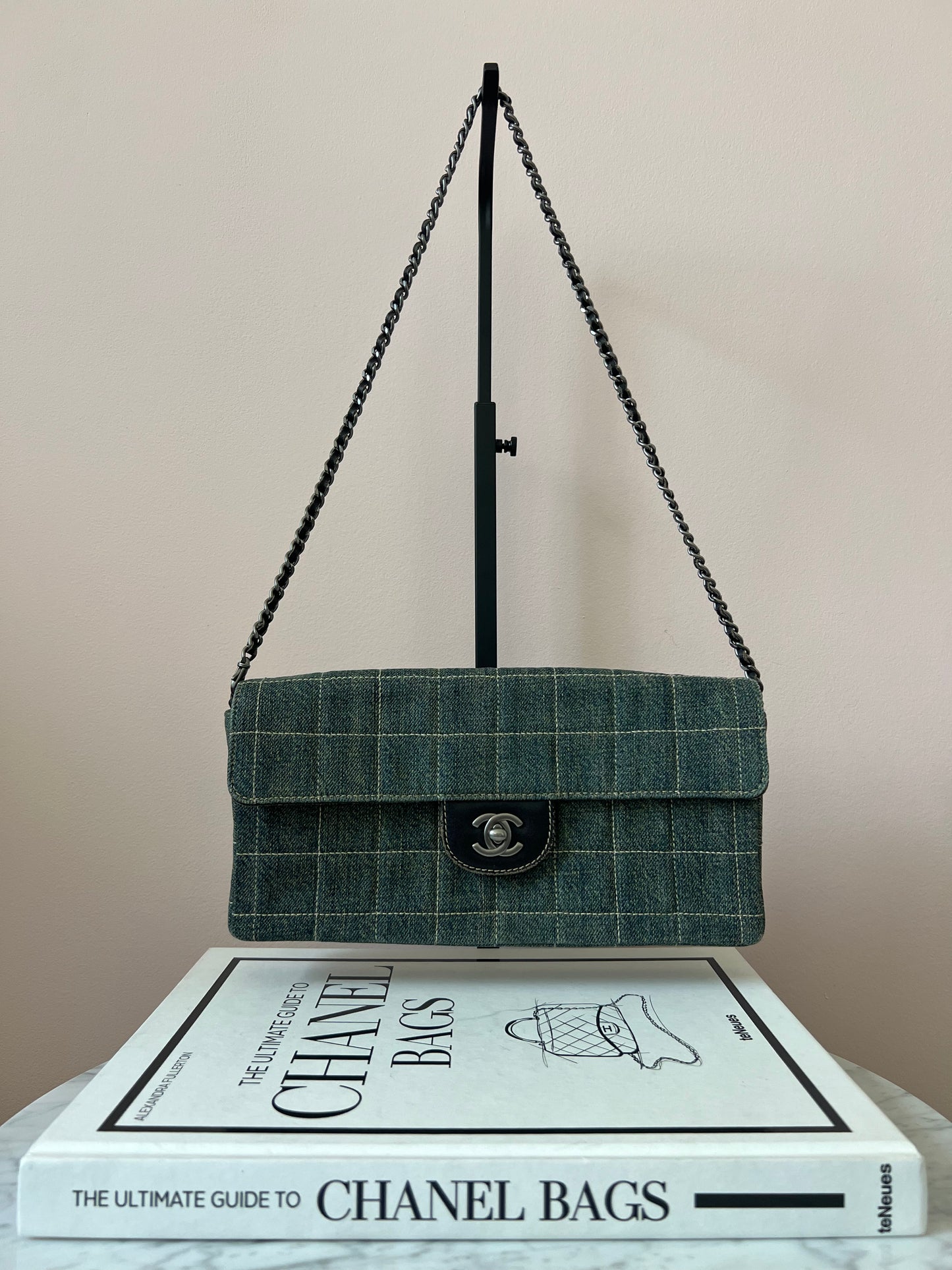 Chanel Chocolate Bar Chain Shoulder Bag in Denim with Ruthenium Hardware Series 6 RARE