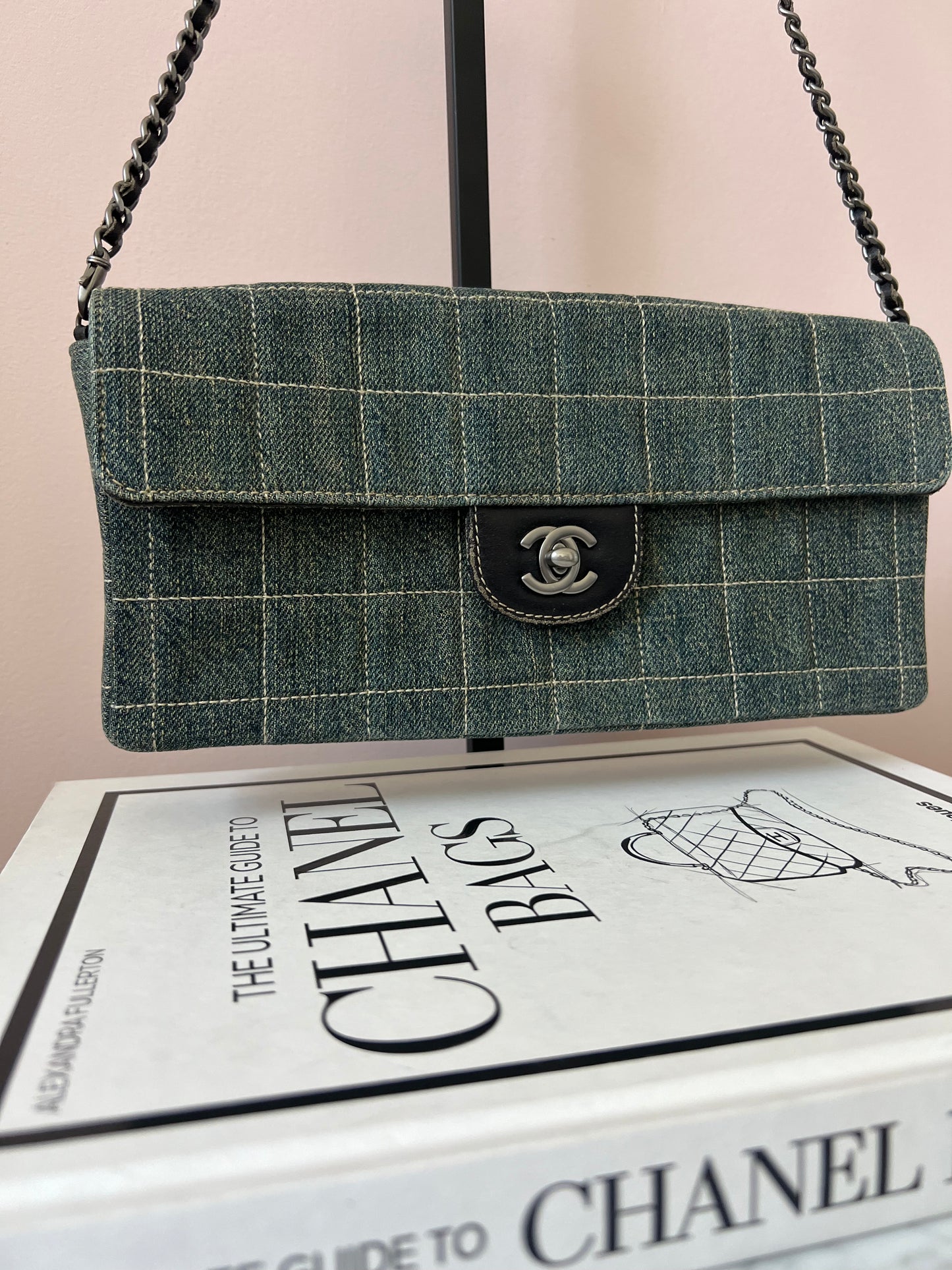 Chanel Chocolate Bar Chain Shoulder Bag in Denim with Ruthenium Hardware Series 6 RARE