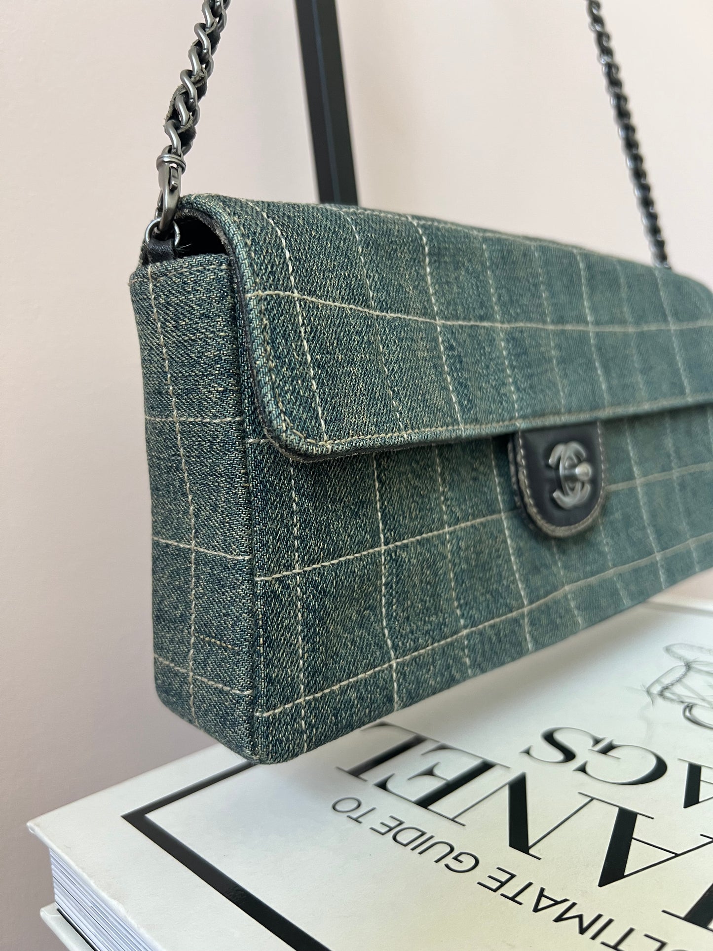 Chanel Chocolate Bar Chain Shoulder Bag in Denim with Ruthenium Hardware Series 6 RARE