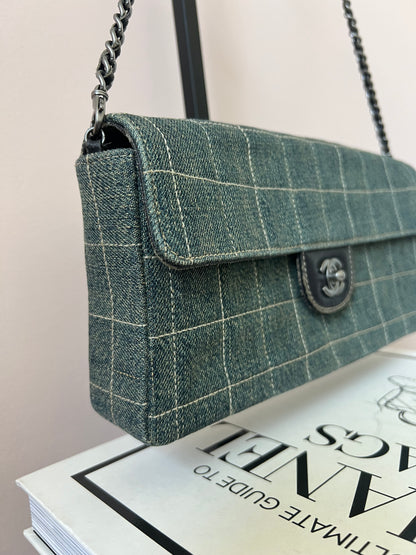 Chanel Chocolate Bar Chain Shoulder Bag in Denim with Ruthenium Hardware Series 6 RARE