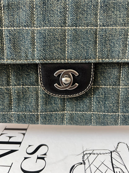 Chanel Chocolate Bar Chain Shoulder Bag in Denim with Ruthenium Hardware Series 6 RARE