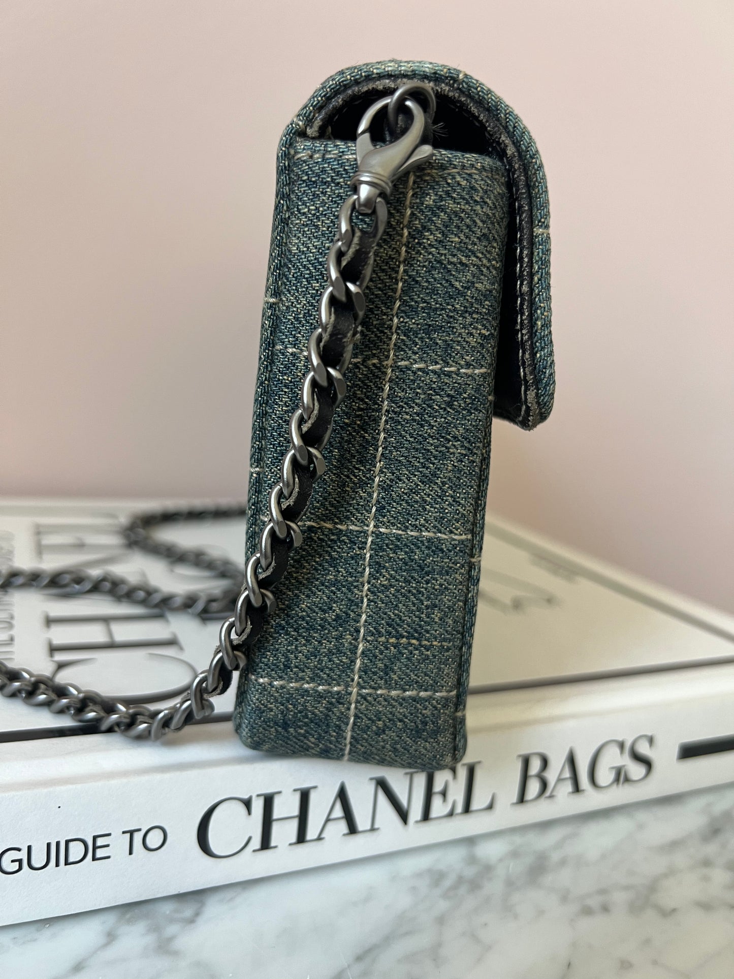 Chanel Chocolate Bar Chain Shoulder Bag in Denim with Ruthenium Hardware Series 6 RARE