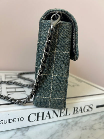 Chanel Chocolate Bar Chain Shoulder Bag in Denim with Ruthenium Hardware Series 6 RARE