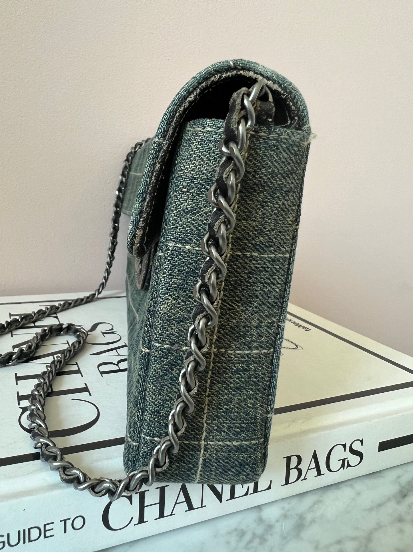 Chanel Chocolate Bar Chain Shoulder Bag in Denim with Ruthenium Hardware Series 6 RARE