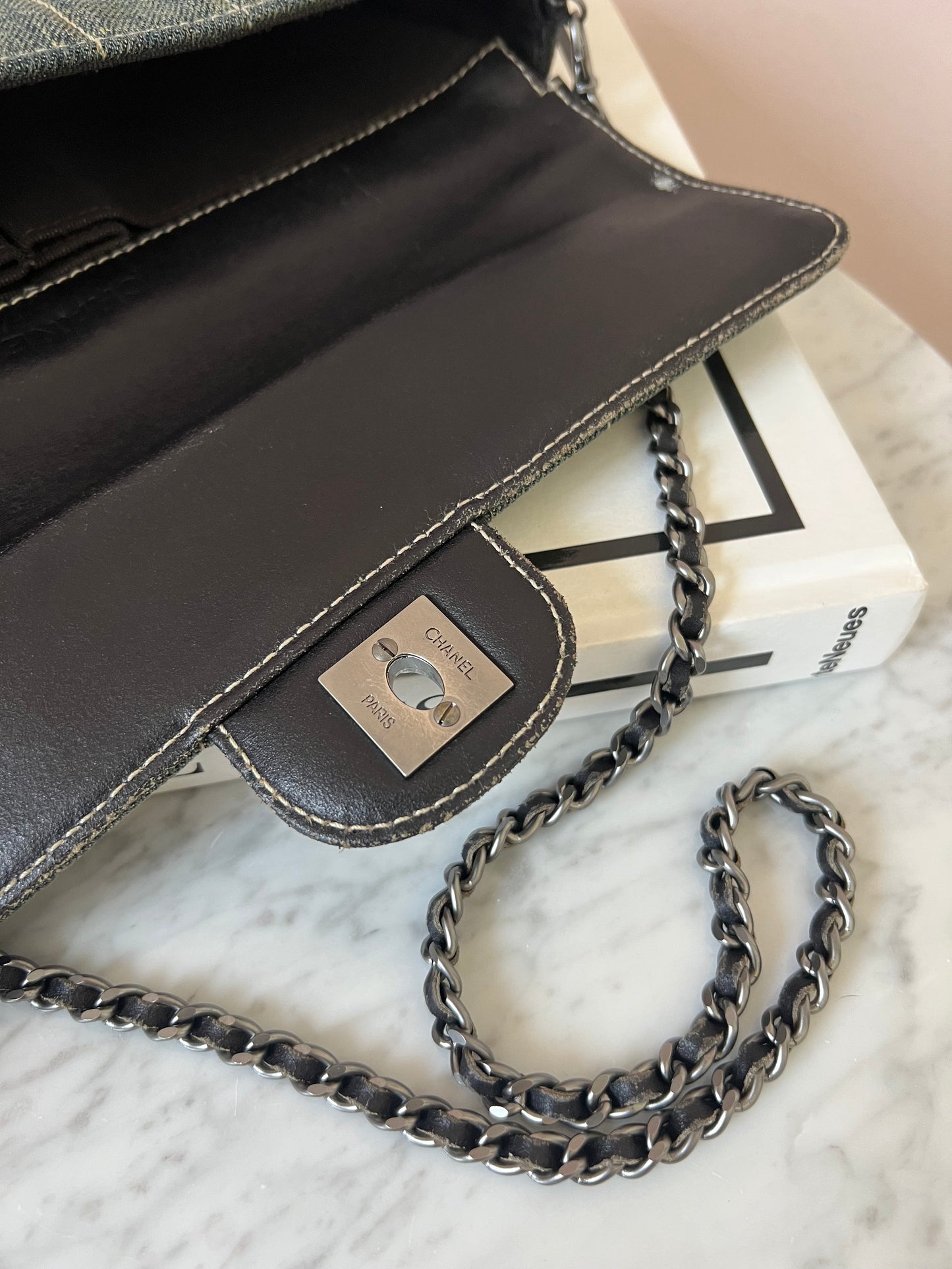 Chanel Chocolate Bar Chain Shoulder Bag in Denim with Ruthenium Hardware Series 6 RARE