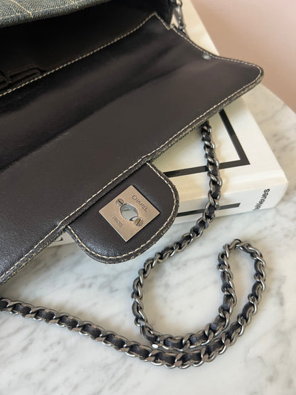 Chanel Chocolate Bar Chain Shoulder Bag in Denim with Ruthenium Hardware Series 6 RARE