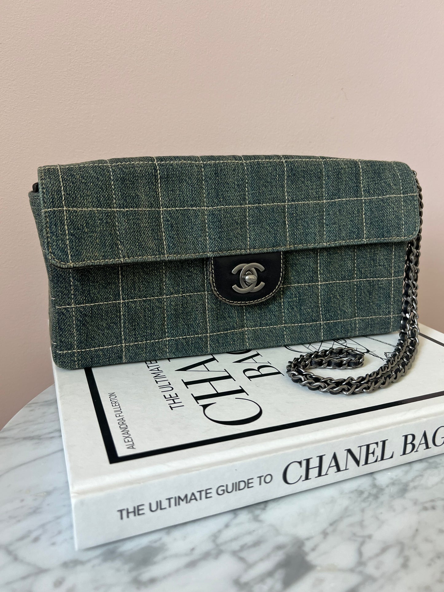 Chanel Chocolate Bar Chain Shoulder Bag in Denim with Ruthenium Hardware Series 6 RARE