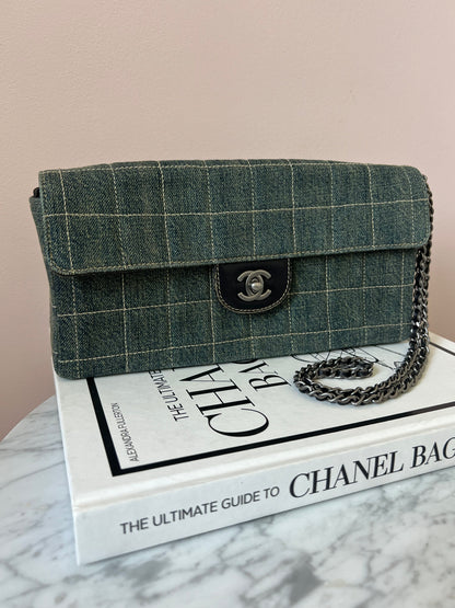 Chanel Chocolate Bar Chain Shoulder Bag in Denim with Ruthenium Hardware Series 6 RARE